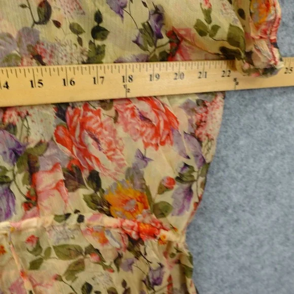 Karen Kane Silk Top Womens L Cream Rose Floral Peplum Blouse Sheer Boho USA Made - Picture 4 of 11